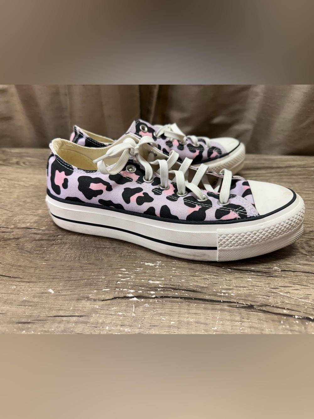 Converse Womens 8.5 All Star Platform Low Top Leopard Pink Black Sneakers Y2K